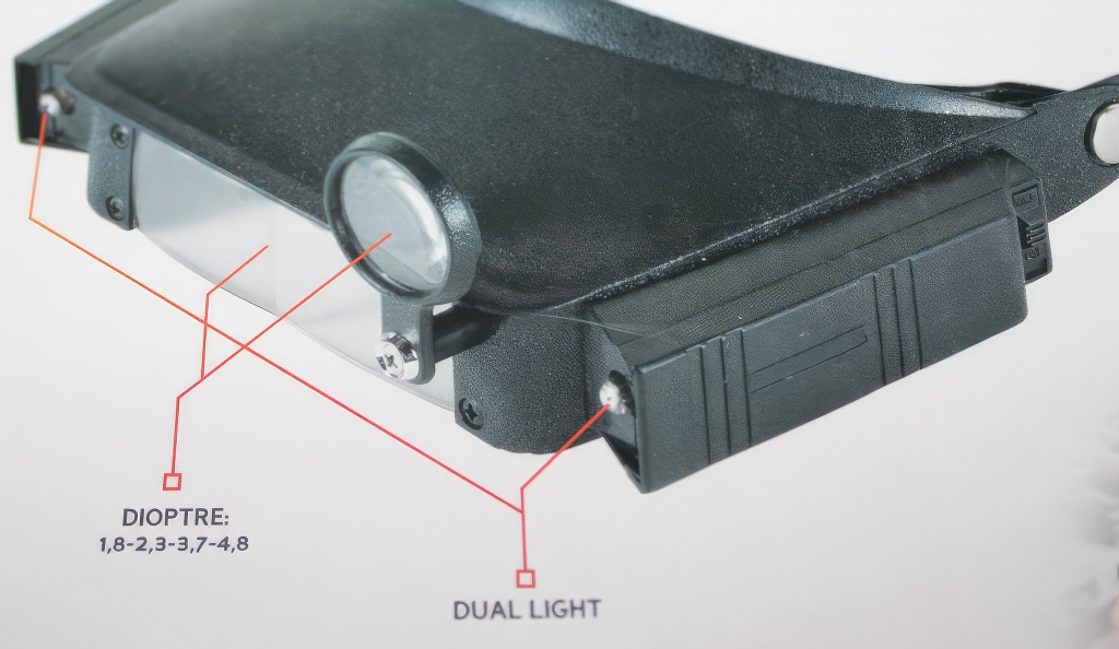 Lente d'ingrandimento frontale con illuminazione - da testa